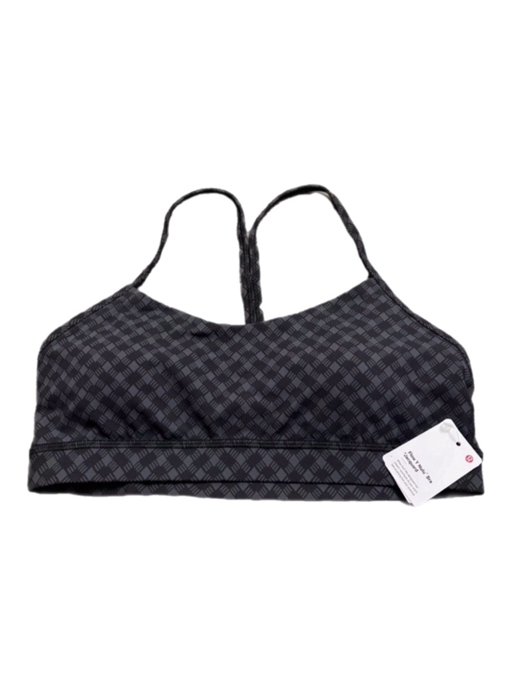 NWT Lululemon Flow Y Bra Jacquard A-C (Square Heart Jacquard Coal Black) 12